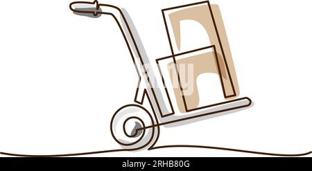 Beweglicher Handwagen mit Boxen. Durchgehend, eine Zeile Stock Vektor