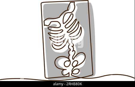 Symbol für Röntgenthorax. Eine einfache Linienzeichnung der Thoraxknochen auf einem Röntgenbild. Isolierter Vektor auf weißem Hintergrund. Stock Vektor