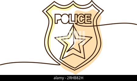 Polizei-Schild mit goldenem Schild. Durchgehende einzeilige Zeichnung Stock Vektor