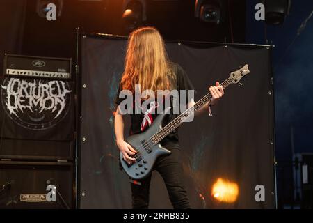 Foltured Demon, live beim Bloodstock Open Air Festival 2023 in Catton Park, Derbyshire, Großbritannien. Stockfoto