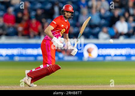 Sophia Gardens, Cardiff, Großbritannien. 14. Aug. 2023. The 100 Mens Cricket, Welsh Fire gegen Trent Rockets; Welsh Fire's Stevie Eskinazi im Batting. Kredit: Action Plus Sports/Alamy Live News Stockfoto