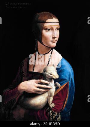 Leonardo da Vincis Lady mit einem berühmten Gemälde von Ermine. Original aus Wikimedia Commons. Stockfoto