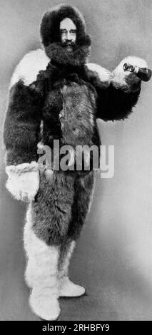 Welt: 1909 Arktisforscher Robert E. Peary, gekleidet in Pelz, in dem Jahr schaffte er es zum Nordpol, nach mehreren erfolglosen Versuchen. Stockfoto