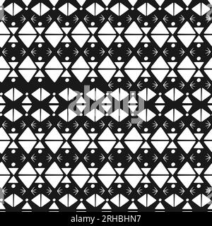 Motiv mit modischem Textildruck, nahtlosem Muster und aztekenstreifen, handgezeichnet in Schwarz und Weiß, Vektordarstellung Stock Vektor