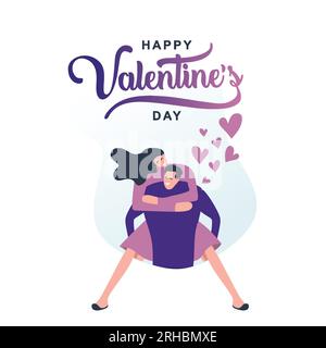 Happy valentine's Day Vector Illustration mit niedlichem Paar, das in Liebe ein modernes mobiles Banner oder Poster trägt, isoliert auf weißem Hintergrund mit Stock Vektor