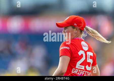 14. August 2023; Sophia Gardens, Cardiff, Wales: The 100 Womens Cricket, Welsh Fire versus Trent Rockets; Welsh Fire Women's Alex Griffiths Stockfoto