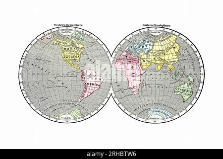 Weltkarte aus Einem System der Geografie, für die Nutzung von Schulen, veröffentlicht von Sidney Edwards Morse. Original aus der British Library. Stockfoto