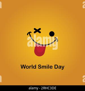 World Emoji Day, 17. juli Banner. Lächelndes Emoticon und Schriftzug zum Welt-Emoji-Tag auf gelbem Hintergrund. - Vektordarstellung Stock Vektor