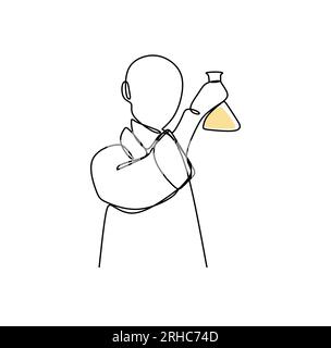 Eine Person testet die chemische Reaktion Continuous-Line-Art-Zeichnungsvektordarstellung Stock Vektor