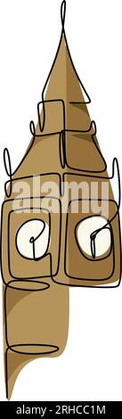 Big Ben Uhrenturm mit durchgehenden Linien und Vektorgrafik im minimalistischen Design Stock Vektor