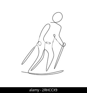 Durchgehende Linienzeichnung einer Person beim Snowboarden Stock Vektor