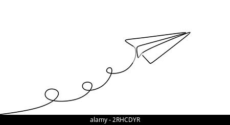 Papierebene durchgehende einzeilige Zeichnung Vektor Darstellung minimalistisches Design isoliert auf weißem Hintergrund. Stock Vektor