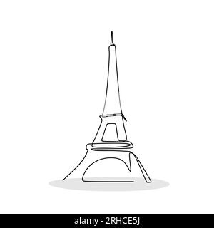 Ein-Linien-Zeichnung des Eiffelturms in Paris Stock Vektor
