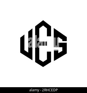 Logo mit UES-Buchstaben und Polygonform. UES-Polygon- und würfelförmiges Logo. UES sechseckige Vektorvorlage in Weiß und Schwarz. UES monogr Stock Vektor