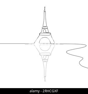 Schwarz-weiße einzeilige Zeichenvektordarstellung des Eiffelturms Stock Vektor