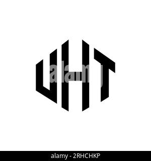 Logo mit UHT-Buchstaben und Polygonform. UHT-Polygon- und würfelförmiges Logo. Sechseckige UHT-Vektorvorlage in Weiß und Schwarz. UHT Monogr Stock Vektor