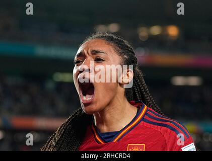 August 15 2023: Salma Paralluelo (Spanien) feiert das erste Tor der Mannschaften während eines Spiels auf der , . Kim Price/CSM Stockfoto