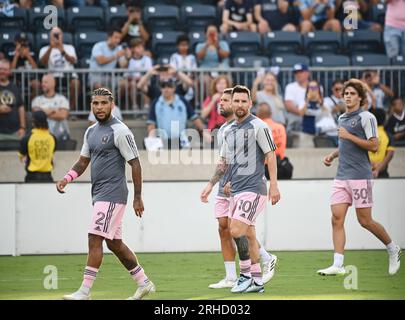 Chester, Pennsylvania, USA. 15. Aug. 2023. 15. August 2023, Chester PA, USA:Inter Miami CF-Spieler LIONEL MESSI (10) verlässt das Spielfeld während des Halbfinalspiels des League Cup im Subaru Park Credit Image: © Ricky Fitchett via ZUMA Wire (Credit Image: © Ricky Fitchett/ZUMA Press Wire) REDAKTIONELLE VERWENDUNG! Nicht für den kommerziellen GEBRAUCH! Stockfoto