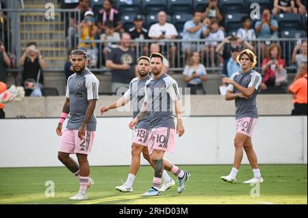 Chester, Pennsylvania, USA. 15. Aug. 2023. 15. August 2023, Chester PA, USA:Inter Miami CF-Spieler LIONEL MESSI (10) verlässt das Spielfeld während des Halbfinalspiels des League Cup im Subaru Park Credit Image: © Ricky Fitchett via ZUMA Wire (Credit Image: © Ricky Fitchett/ZUMA Press Wire) REDAKTIONELLE VERWENDUNG! Nicht für den kommerziellen GEBRAUCH! Stockfoto