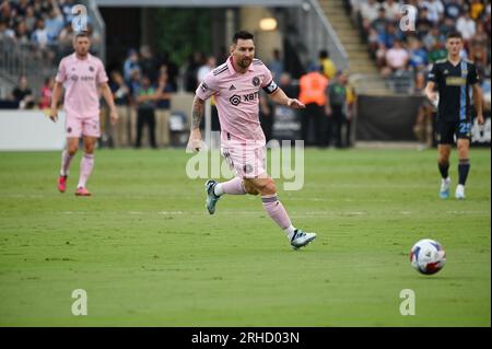 Chester, Pennsylvania, USA. 15. Aug. 2023. 15. August 2023, Chester PA, USA:Inter Miami CF-Spieler, LIONEL MESSI (10) in Aktion während des Halbfinalspiels des League Cup im Subaru Park Credit Image: © Ricky Fitchett via ZUMA Wire (Credit Image: © Ricky Fitchett/ZUMA Press Wire) REDAKTIONELLE VERWENDUNG! Nicht für den kommerziellen GEBRAUCH! Stockfoto