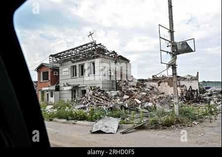 Nicht exklusiv: ORIKHIV, UKRAINE - 10. AUGUST 2023 - die Folgen der Beschuss durch russische Truppen werden in Orikhiv in der Nähe der Frontlinie, Z, dargestellt Stockfoto