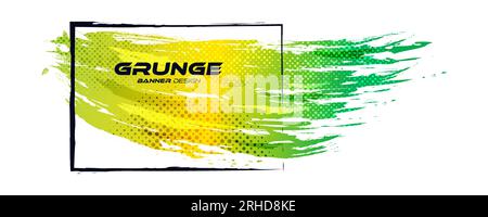 Abstrakter grün-weißer Grunge Hintergrund mit Halbtonmodus. Darstellung der Pinselstriche für Banner, Poster. Sportlicher Hintergrund. Kratzer und Textur E Stock Vektor