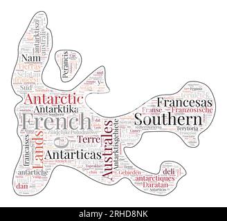 TAAF-Form mit Ländernamen in vielen Sprachen. TAAF-Karte im Wortwolkenstil. Saubere Vektordarstellung. Stock Vektor