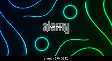 Moderner und futuristischer Sci-Fi-Hintergrund mit leuchtendem Blau- und Grün-Neon-Effekt, isoliert auf dunklem Hintergrund Stock Vektor