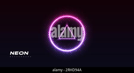 Futuristisches Blaulicht und violettes Neonlicht, isoliert auf dunklem Hintergrund im Halftone-Stil. Moderner Sci-Fi-Hintergrund Stock Vektor