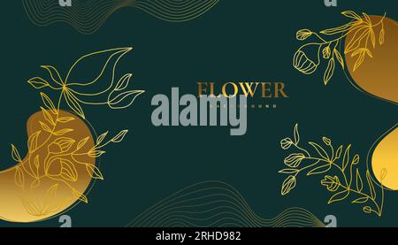 Luxuriöse goldene Blumenkulisse mit eleganten tropischen Sommerblättern. Luxuriöser Naturhintergrund mit Blumenillustration Stock Vektor