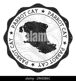 Papagei Cay Outdoor-Stempel. Runder Aufkleber mit Landkarte der Insel mit topographischen Isolinien. Vektorabbildung. Stock Vektor