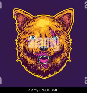Bellende Albträume Unheimlicher Hundekopf Zombie-Vektorbilder für dein Arbeitslogo, Merchandise-T-Shirt, Aufkleber und Etikettendesigns, Poster, Gruß c Stock Vektor