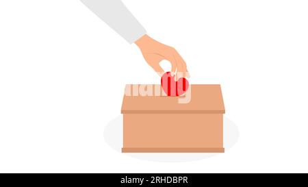 Menschen werfen Herzen in eine Schachtel für Spenden Herz in der Hand Stock Vektor