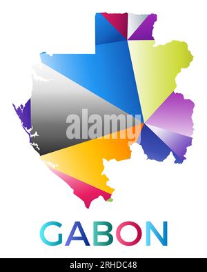 Leuchtend bunte Gabun-Form. Mehrfarbiges, geometrisches Länderlogo. Modernes, trendiges Design. Abbildung des Strahlungsvektors. Stock Vektor