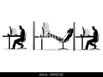 Business-Konzept Vektor Illustration eines Geschäftsmannes entspannen, während seine Freunde, die arbeiten Stock Vektor