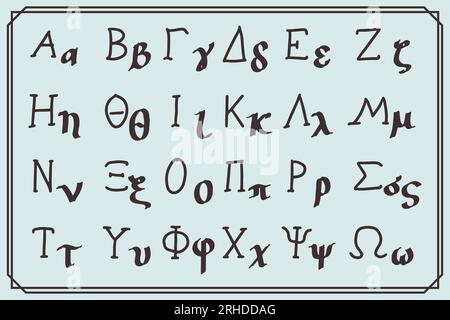 Handgemalte alte griechische Alphabetsymbole im Jahrgang. Stock Vektor