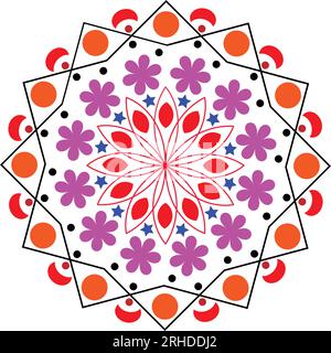 Buntes Blumendesign mit kreisförmigem Mandala Stock Vektor