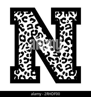 N Schriftart für Leopard College-Sporttrikots auf weißem Hintergrund. Isolierte Darstellung. Stockfoto