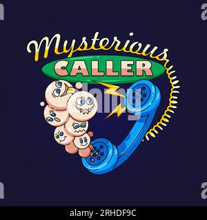 Mysteriöser Anrufer, mysteriöse Emotikon-Illustration. Retro-Vektor, geeignet für Maskottchen, T-Shirts, Aufkleber und Poster Stock Vektor