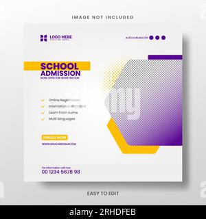 Vorlage für Schuleintritt und „Zurück zur Schule“ in sozialen Medien. Stock Vektor