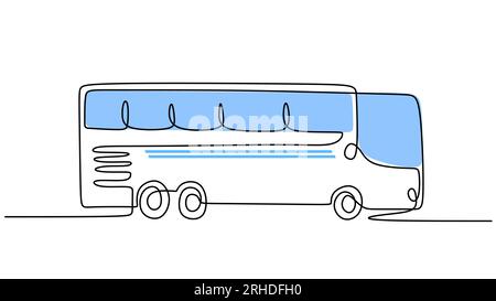 Eine Linienzeichnung eines großen Busses isoliert auf weißem Hintergrund. Kontinuierlicher Minimalismus auf einer Linie. Stock Vektor