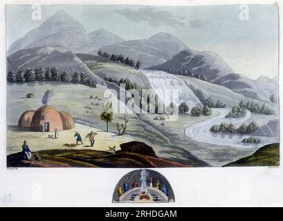 Paysage et Habitations de Norvege - in 'Le costume ancien et modern' par Jules Ferrario, 1819-1820 Stockfoto