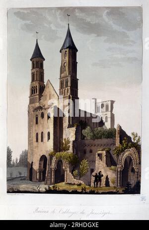 Ruines de l'abbaye de Jumieges - in 'Le costume ancien et modern' par le Dr. Ferrario, 1819-20 Stockfoto