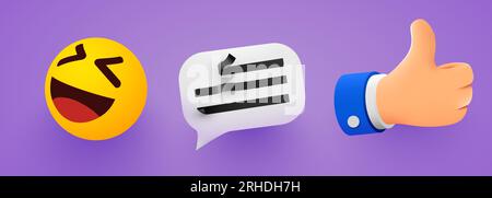 Gruppe von Symbolobjekten für soziale Netzwerke. Emoji, plaudere und singe gern. Vektordarstellung Stock Vektor