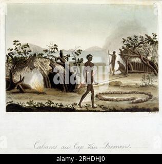 Cabannes Au Cap Van Diemen, Nouvelle Hollande - in "Le costume Ancien et moderne, par le docteur Jules Ferrario, hrsg. Mailand, 1819-1920 Stockfoto