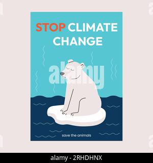Globale Erwärmung und Eisbär. Klimawandel - Bewahrung der natürlichen Umwelt der Welt. Temperaturanstieg und Aussterben von Tieren. Stock Vektor