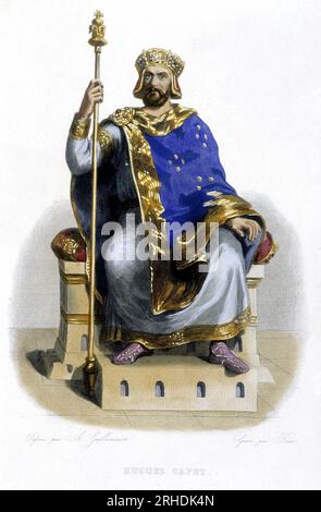 Portrait de Hugues Capet, duc puis roi des Francs (v. 941 a 996) - in 'Le Plutarque francais', Ed Mennechet, 1844-1847 Stockfoto