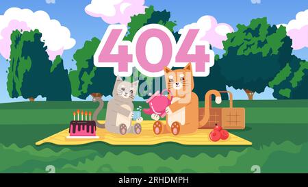 Kätzchen im Picknick niedlich chill Lo Fi Hintergrundfehler 404 Flash-Meldung Stock Vektor