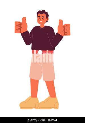 Zufriedener junger Mann, halbflacher Vektorcharakter Stock Vektor