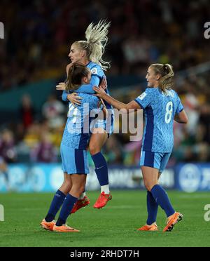 Der englische Ella Toone feiert das erste Tor seiner Mannschaft während des Halbfinalspiels der FIFA Women's World Cup im Stadium Australia, Sydney. Bilddatum: Mittwoch, 16. August 2023. Stockfoto